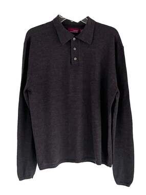Merona Mens 100% Fine Italian Merino Wool Polo Sweater sz M Preppy Classic Gray